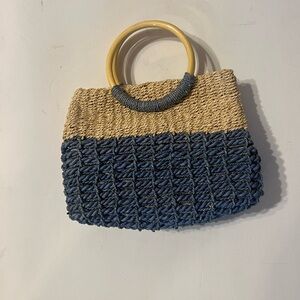Blue and Tan Totes with Wooden Handles